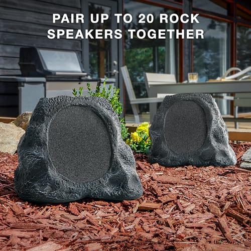 Victrola Rock Speaker Connect, Granite, Wireless Outdoor Speaker with Bluetooth 5.3, 22-Hour Battery Life, Portable Speaker with Solar Charging, Link Up to 20 Rock Speakers, IP54 Waterproof Speaker