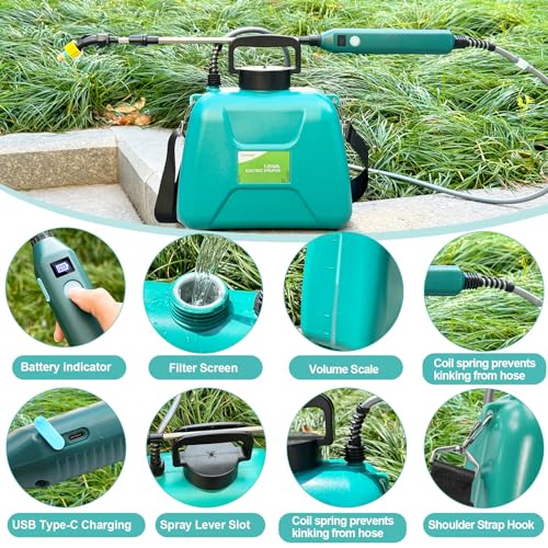 SideKing 1.35 Gallon/5L Battery Powered Sprayer, Electric Sprayer with USB Rechargeable Handle, Battery Indicator, Garden Sprayer with Telescopic Wand, 3 Nozzles, Adjustable Shoulder Strap (Blue)