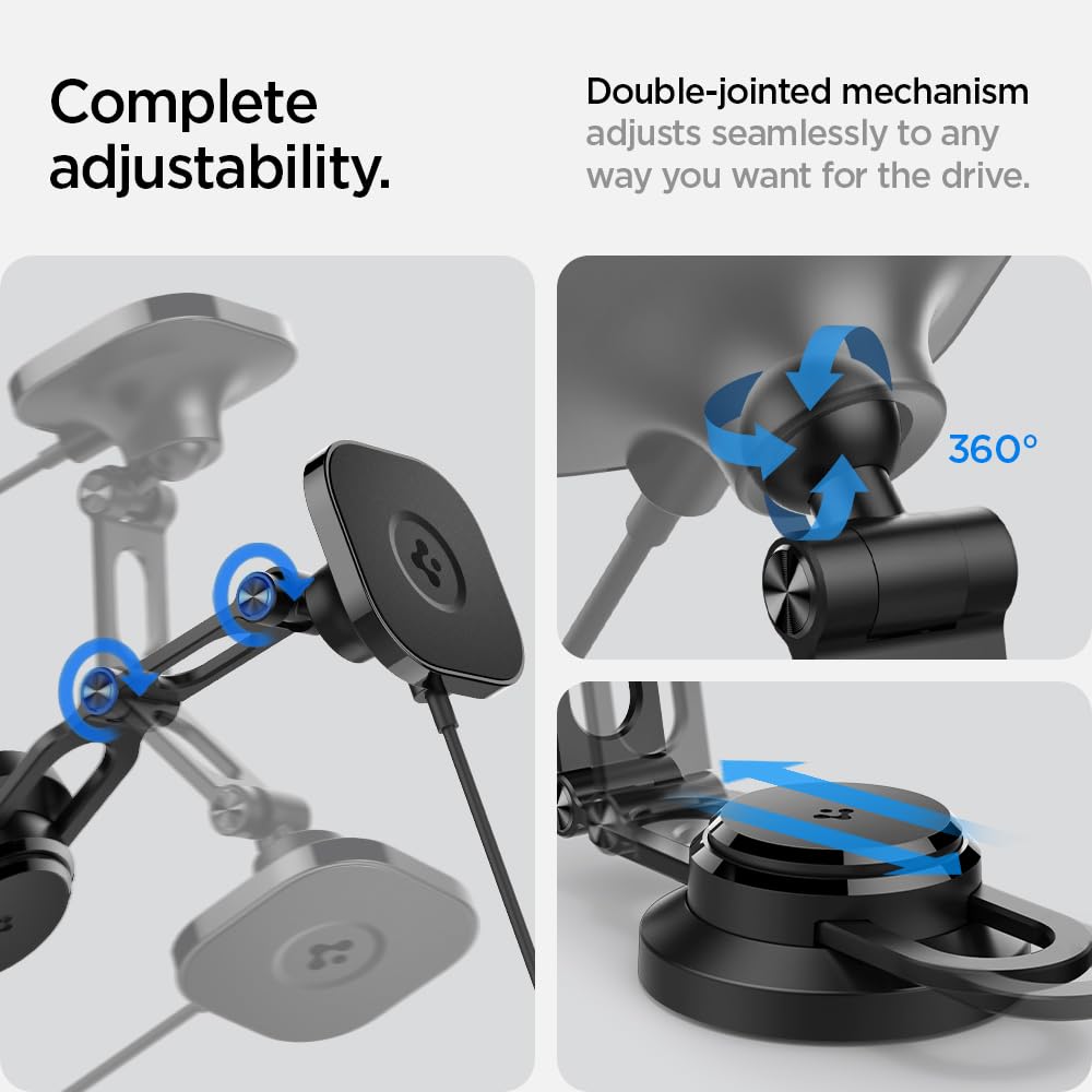 Spigen OneTap Pro 3 Tesla Phone Mount (Foladable and Hidden) for All Tesla Model Y/3/S/X/Cybertruck with Charging- Designed for MagSafe Compatible iPhones, Pixel, Galaxy Phones