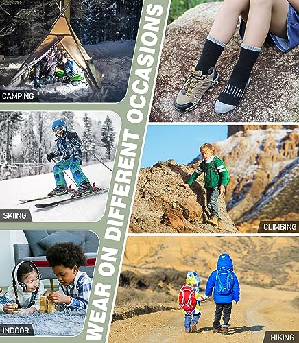 NOCIN COLOR Kids Merino Wool Hiking Socks Boys Girls Toddlers Thermal Winter Warm Boot Thick Cushion Socks 6 Pairs (6 Pairs Black A,4-7 Years)