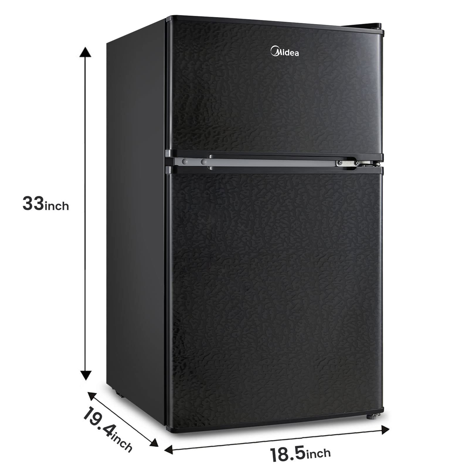 Midea WHD-113FB1 Double Door Mini Fridge with Freezer for Bedroom Office or Dorm with Adjustable Remove Glass Shelves Compact Refrigerator, 3.1 cu ft, Black