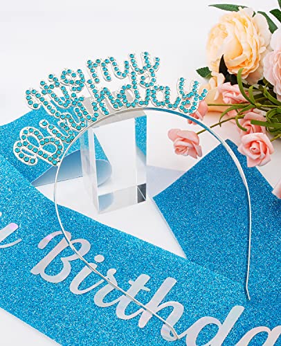 ACO-UINT Birthday Crown for Girls, Cute Birthday Sash & Birthday Tiara for Women Set, Sweet Birthday Headband Birthday Decorations It's My Birthday Headband Birthday Gifts for Women (Champagne)