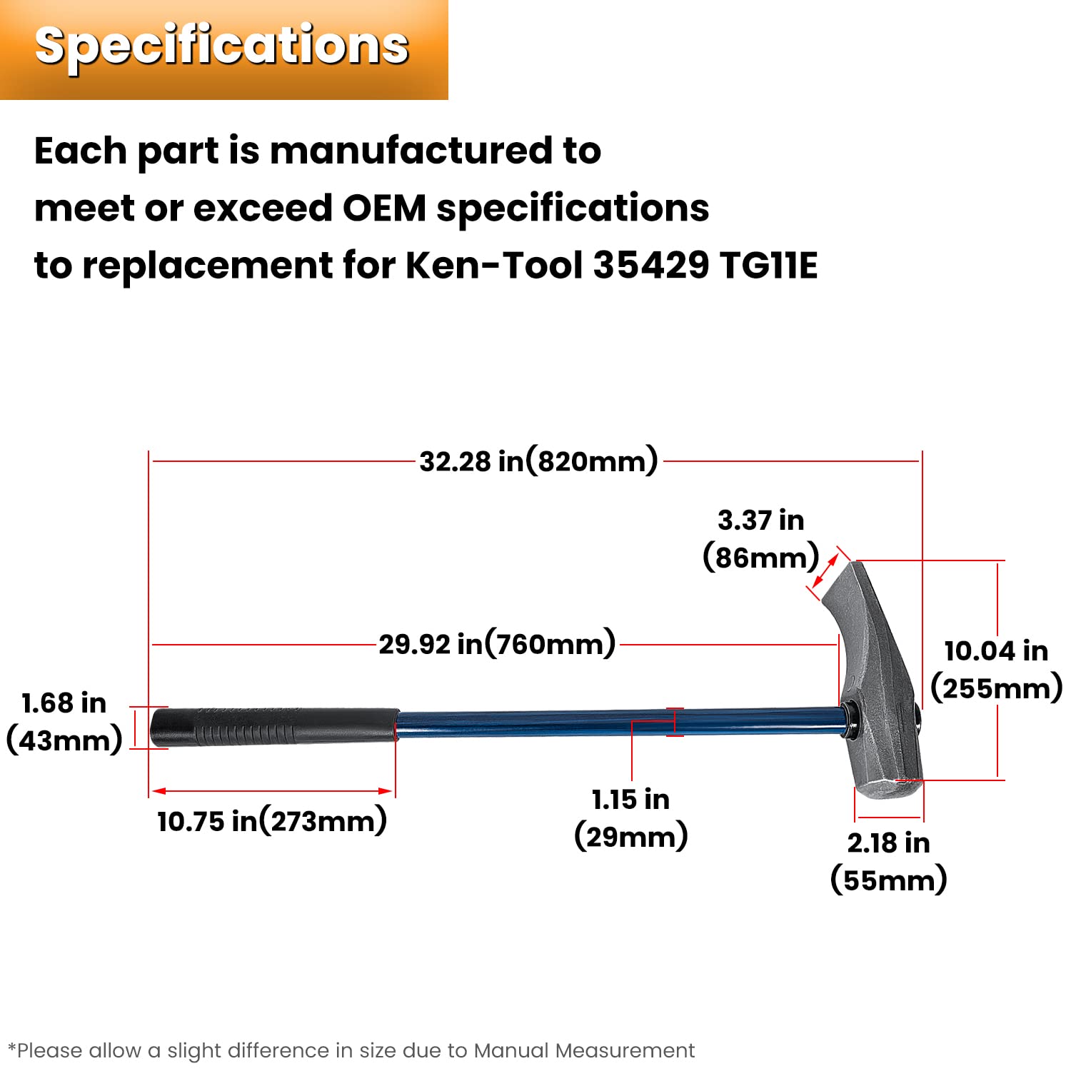 Replacement for Ken-Tool 35429 Bead Brkg Wg, 32 In, STL, Blue Black Tire Bead Breaker Wedge TG11E Duck-Billed Hammer For Passenger Car Truck Bus ATV UTV Farm Tractor Aircraft Tires