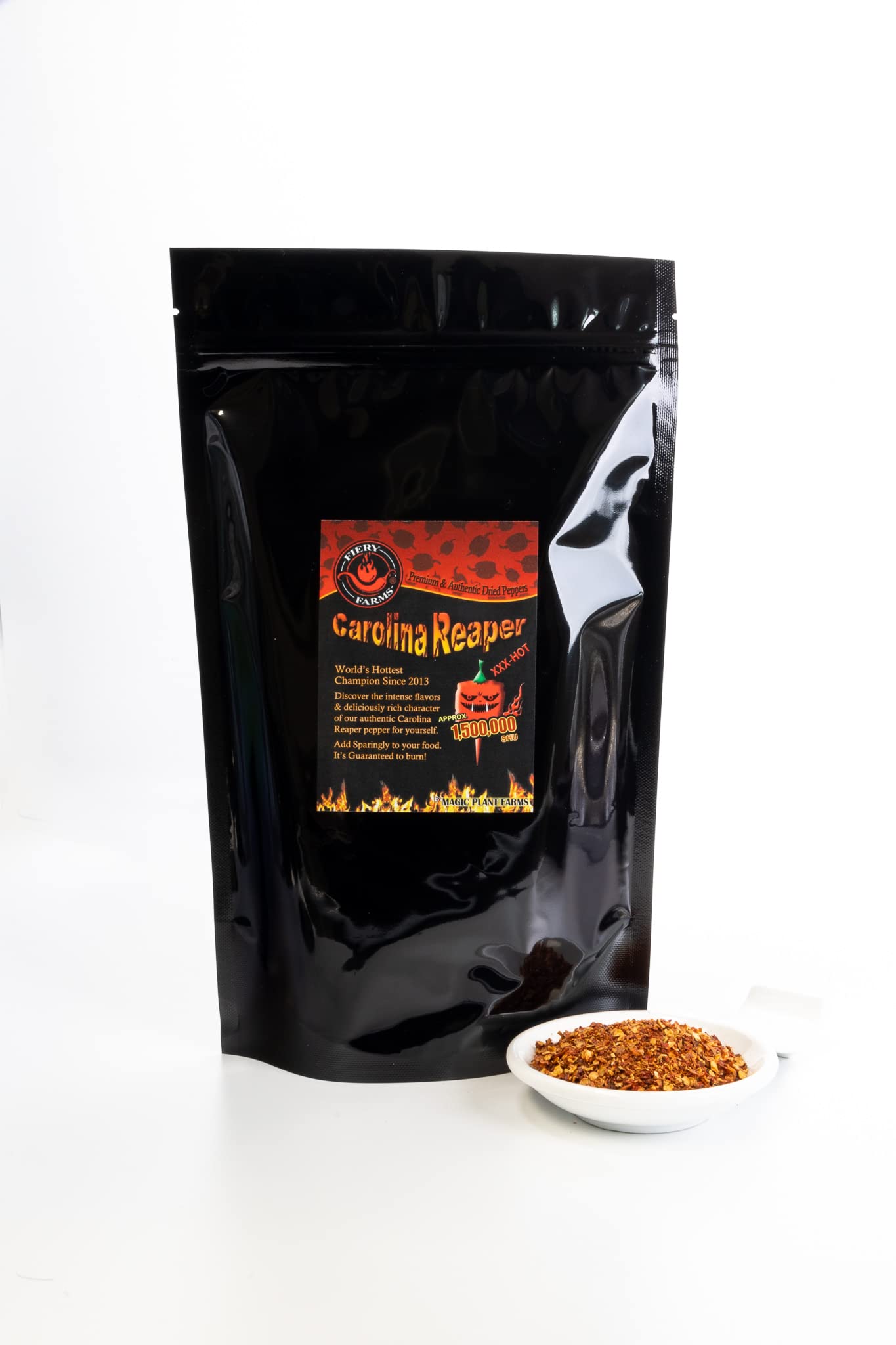 Fiery Farms Carolina Reaper Flakes - 4 oz - 1.5M to 2M SHUs Extremely Hot Red Chili Pepper Flakes, Pure, No Additives