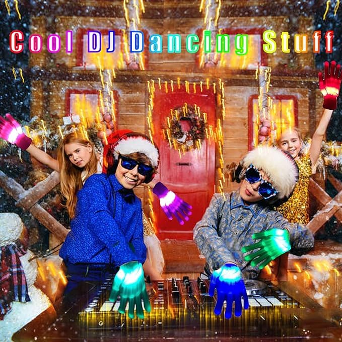 COTRUERE 12 Color Led Light up Gloves Cool Finger Flashing Toys Rave Party Favor Gifts for Boys Girls Halloween Christmas Easter Basket Birthday Parties for Kids Teens Adults(1 Pair)
