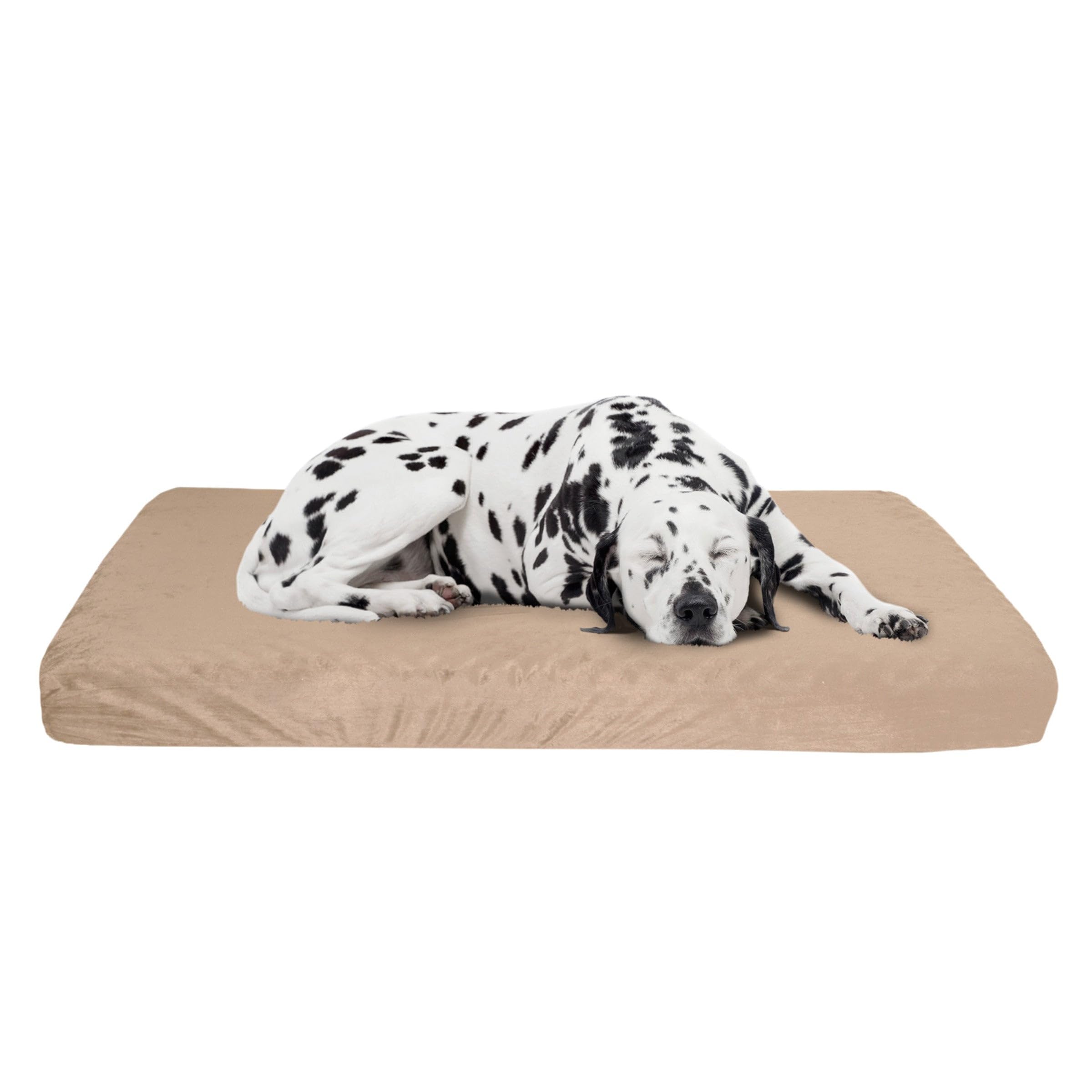 PETMAKER Orthopedic Dog Bed – 2-Layer Memory Foam Dog Bed with Machine Washable Sherpa Top Cover – 46x27 Dog Bed for Large Dogs up to 95lbs (Tan)