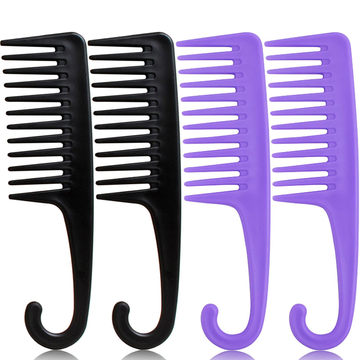 4PCS Large Wide Tooth Comb Detangling Comb with Hook for Wet Curly or Dry Hair in All Types, Premium Styling Shower Combs Set with Handgrip, Women Detangler Hair Brush for Detangling Wigs Curls