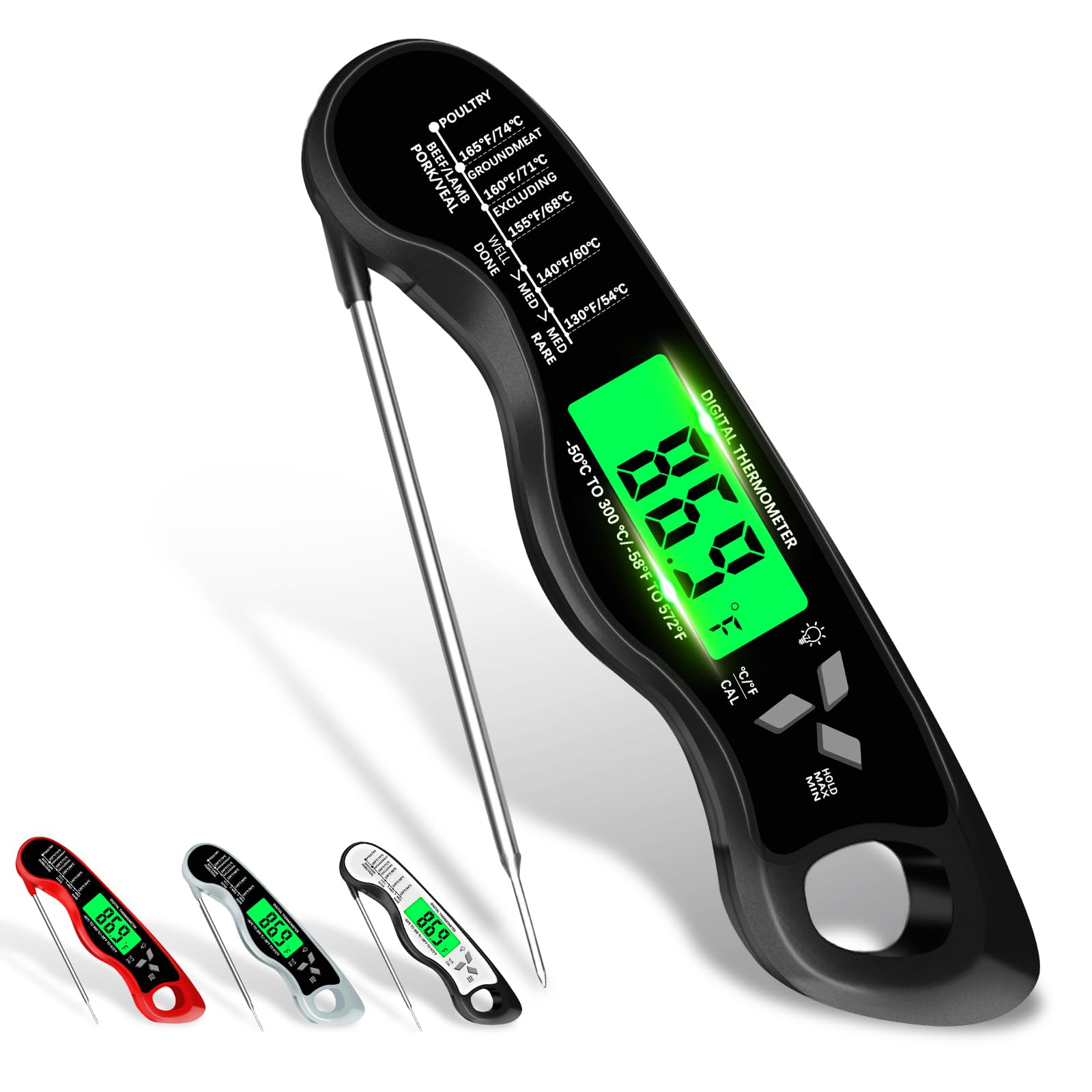 Meat Thermometer Digital,IP67 Waterproof Cooking Thermometer with Backlight, Calibration & Hold Function,Food Thermometer for Cooking,Outdoor Grilling