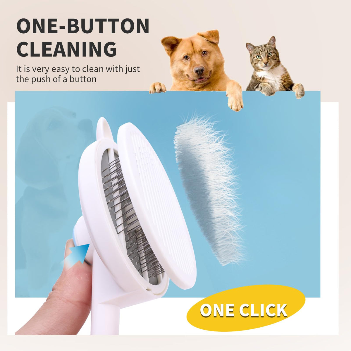 KYMARI Cat Hair Brush for Grooming, Self Cleaning Slicker Brush for Cat, Skin Friendly Pet Brush for Shedding, Pet Grooming Tool, Blue