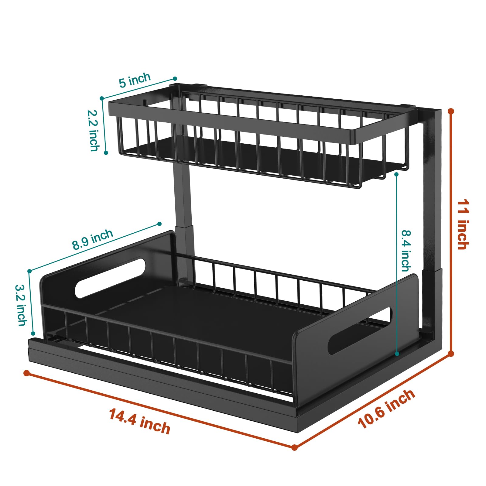 Bukfen Under Sink Organizer, Pull Out Cabinet Organizer 2-Tier Slide Out Sliding Shelf Under Cabinet Storage Multi-Use for Under Kitchen Bathroom Sink Organizers and Storage ,2 Pack