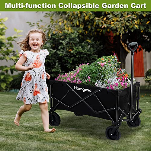 Collapsible Folding Wagon Cart,Heavy Duty Garden Cart with All Terrain Wheels,Portable Large Capacity Utility Wagon Cart for Camping Fishing Sports Shopping, Black