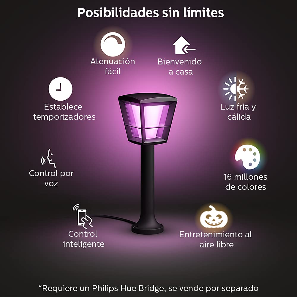 Philips Hue Econic White & Color Ambiance Outdoor Smart Pathway Light Base kit (Hue Hub Required), 1 Pathway Light + mounting kit, Works with Alexa