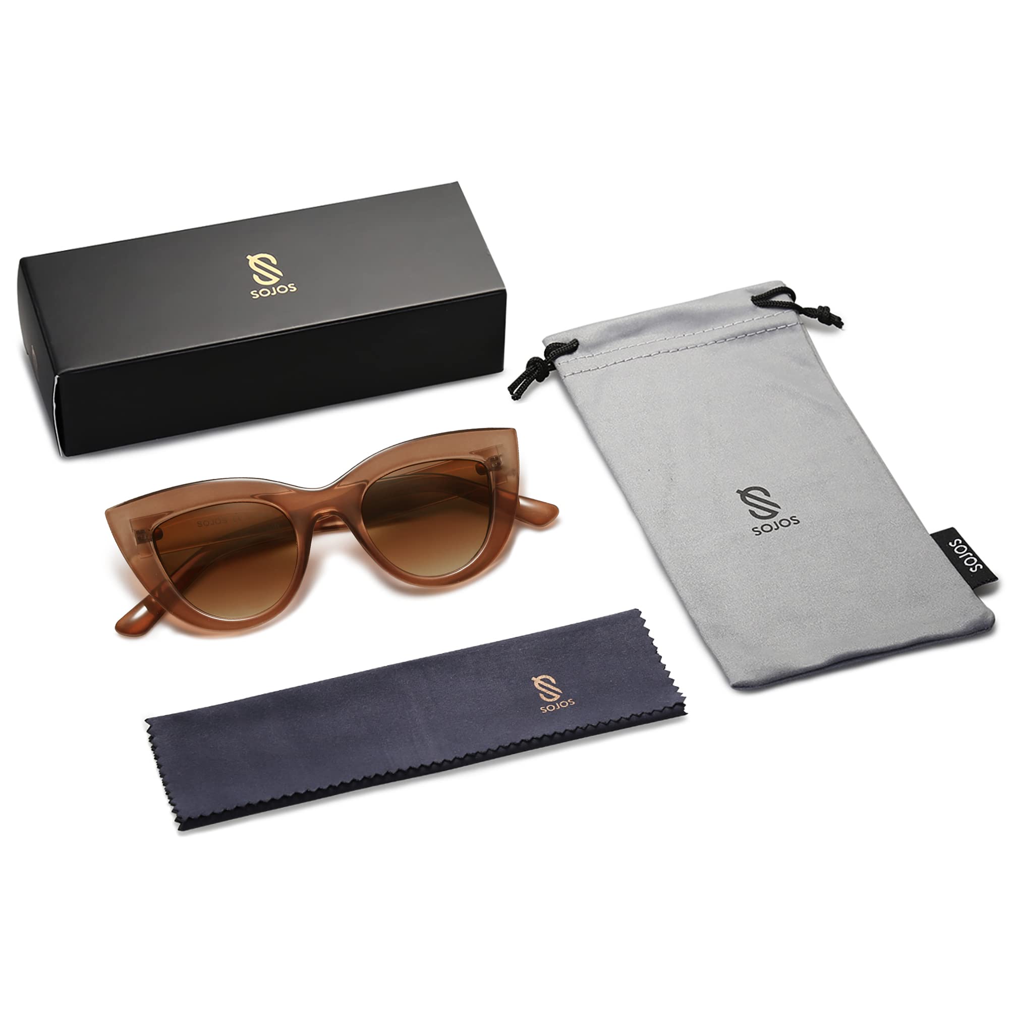 SOJOS Retro Small Vintage Cat Eye Sunglasses for Women Cute Fashion UV400 Sunnies SJ2939, Dark Brown/Brown