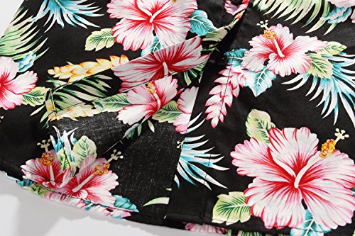 SSLR Women Floral Blouses Casual Button Down Shirts Short Sleeve Hawaiian Shirts for Women (Medium, Black Red)