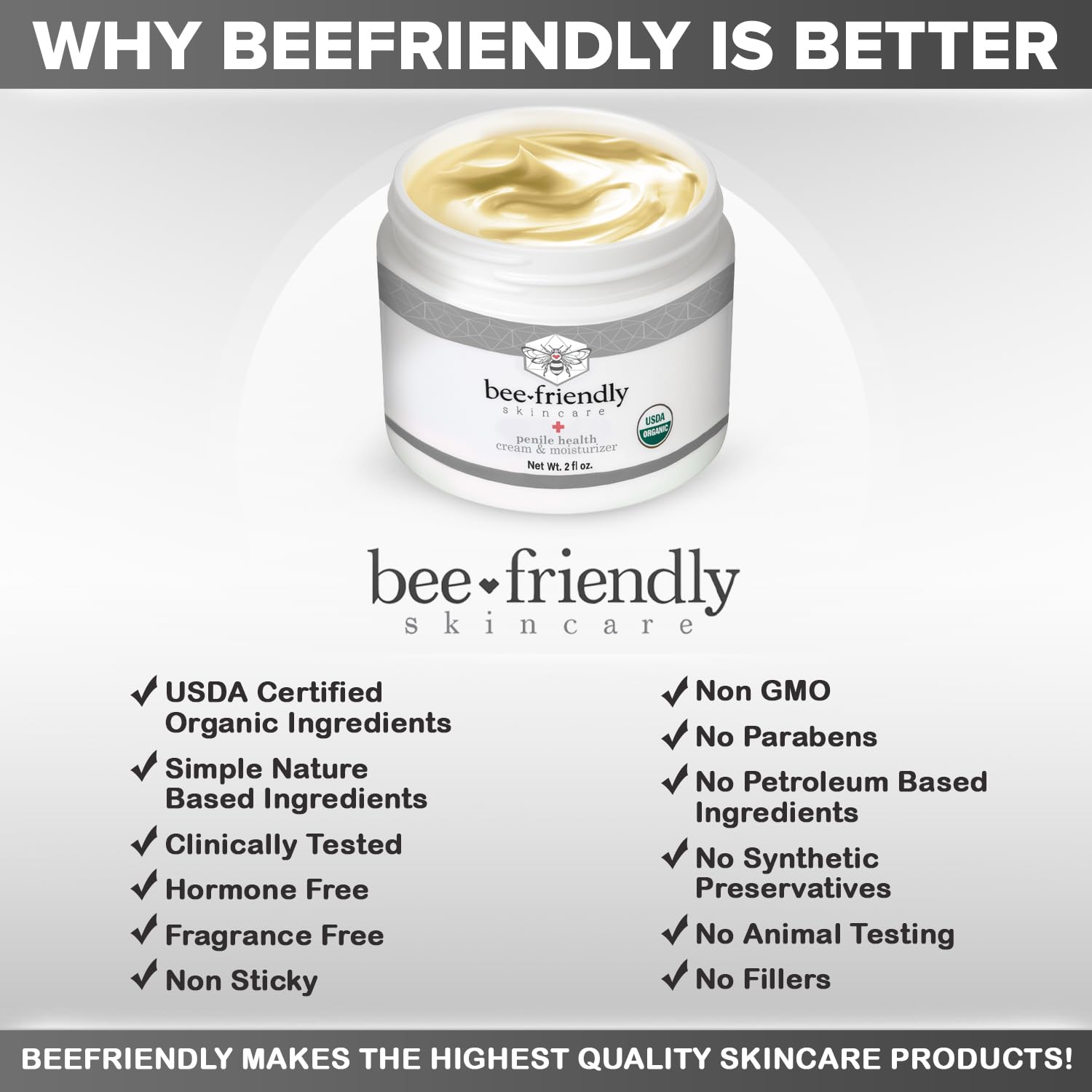 BeeFriendly Organic Penile Health Creme, USDA Certified Cream, Natural Moisturizer Aids With Dry, Chafed, Itchy, Irritated & Sensitive Male Intimate Area Skin 2 oz