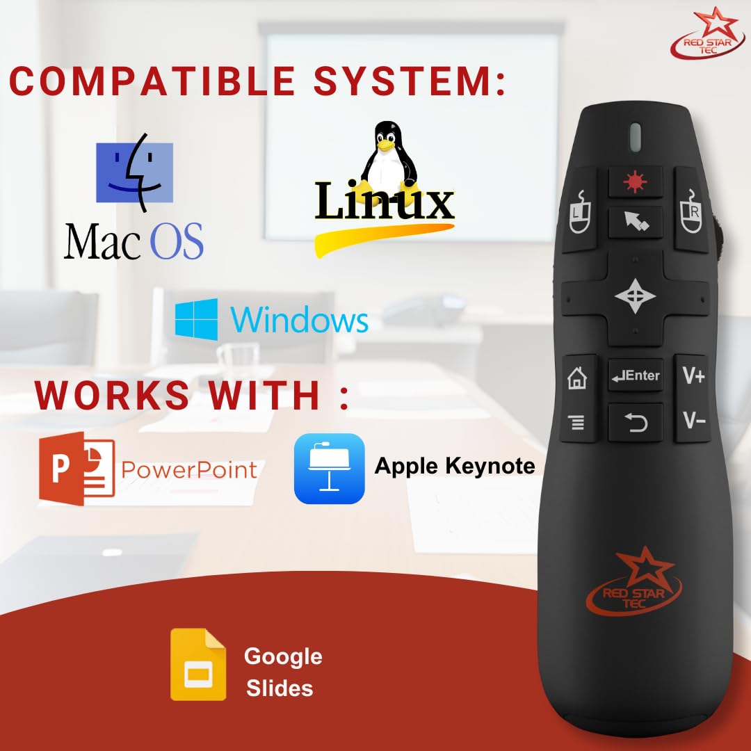 Wireless Powerpoint Presentation Remote Clicker and Keynote Presenter with Wireless Mouse (PR-820) from Red Star Tec