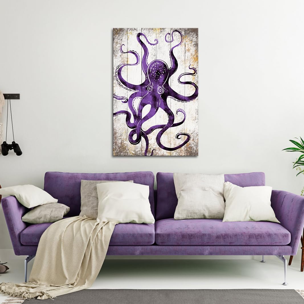 RyounoArt Octopus Canvas Wall Art Marine life Picture Ocean Painting Artwork Sea Animal Print for Living Room Kitchen Decor Framed Ready to Hang 24x36 Inch