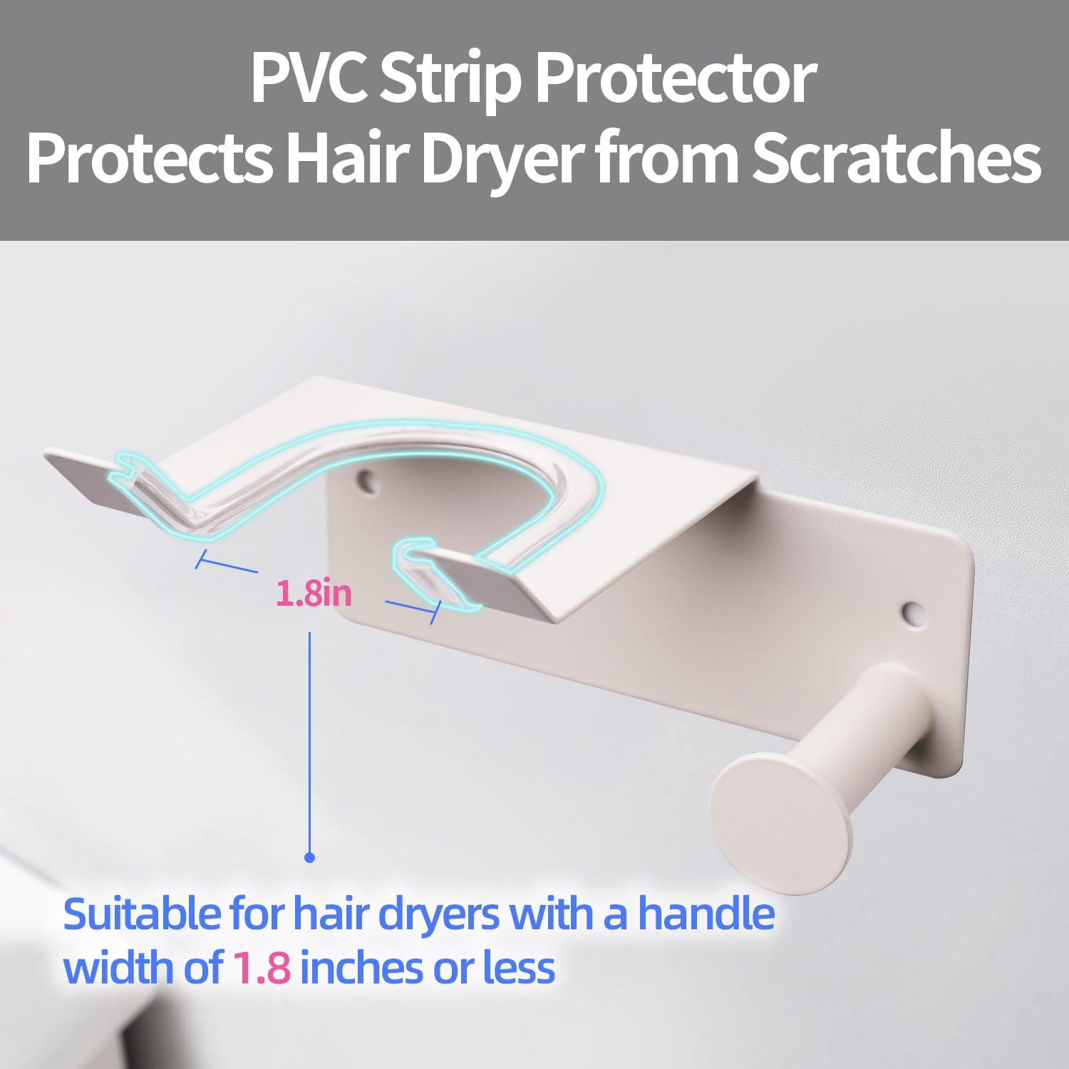 Hair Dryer Holder, HairDryer Holder Wall Mounted, Self Adhesive Blow Dryer Holder, Stainless Steel Hair Dryer Holder, Hairdryer Holder for Bathroom White BANJEKT