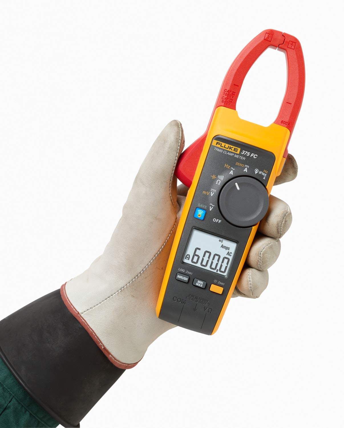 Fluke 375 FC True-RMS AC/DC Clamp Meter, Measures AC/DC Current To 600 A and AC/DC Voltage To 1000 V, CAT III 1000 V, CAT IV 600 V Safety Rating, Includes Batteries and Soft Carrying Case