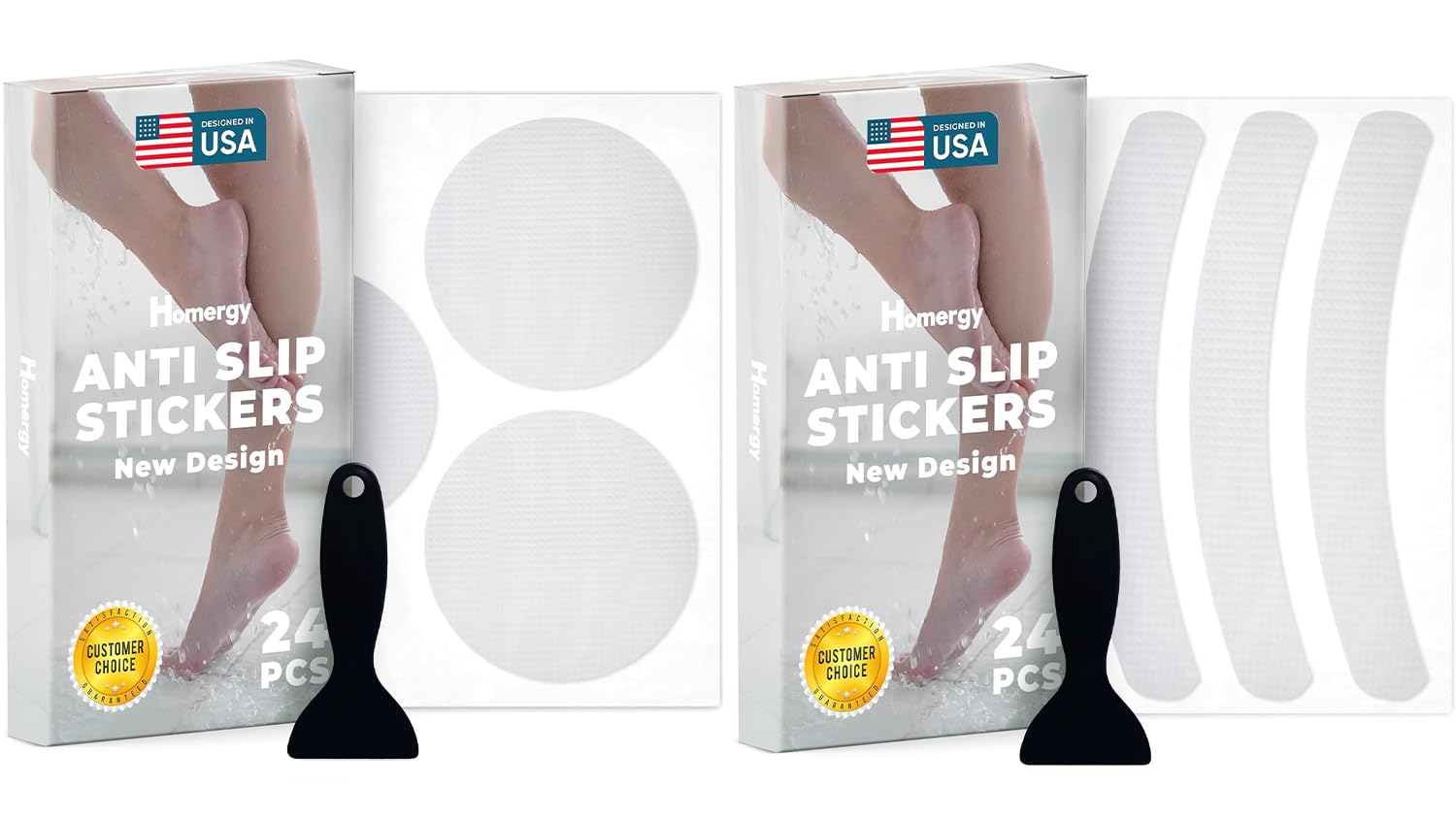 Round and Curved Line – Anti-Slip Shower Stickers, 48 PCS Clear Adhesive Safety Strips