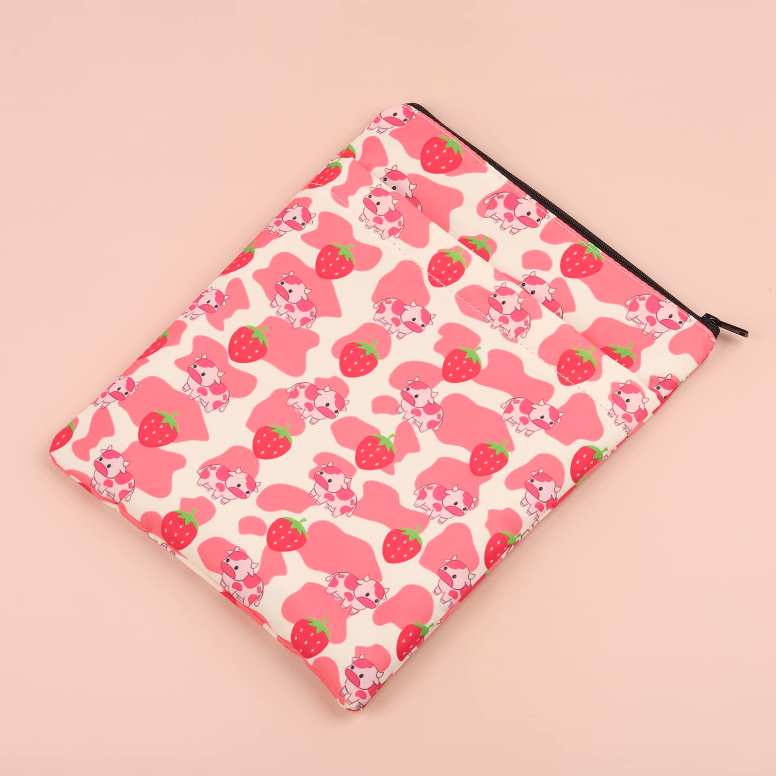 JNIAP Cow Gifts for Women Her Cow Lovers Book Sleeve Strawberry Themed Book Protector Cover for Hardcover Paperback Book Lover Bookish Gift Cattle Cow Farmer Gift