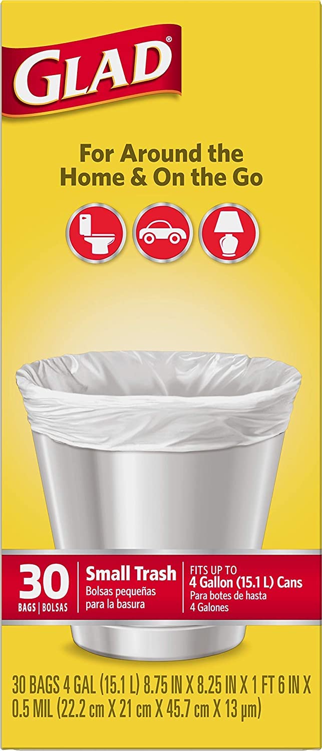 Glad Garbage Small, White, 4 gallons, 30 Count (Pack of 2)