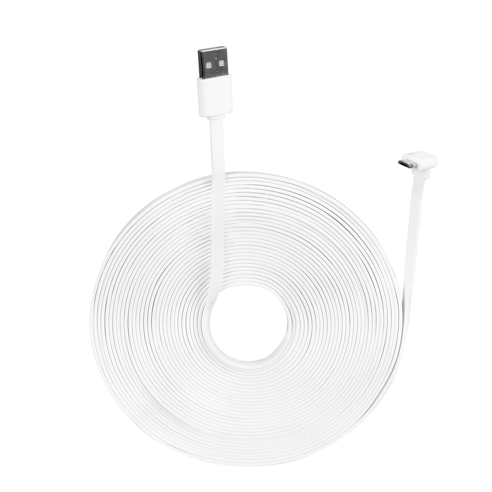 Holicfun 30ft Extension Power Cable for Wyze Cam Pan v3, 90-degree L-Shape Micro USB Connector, Flat Cord, White