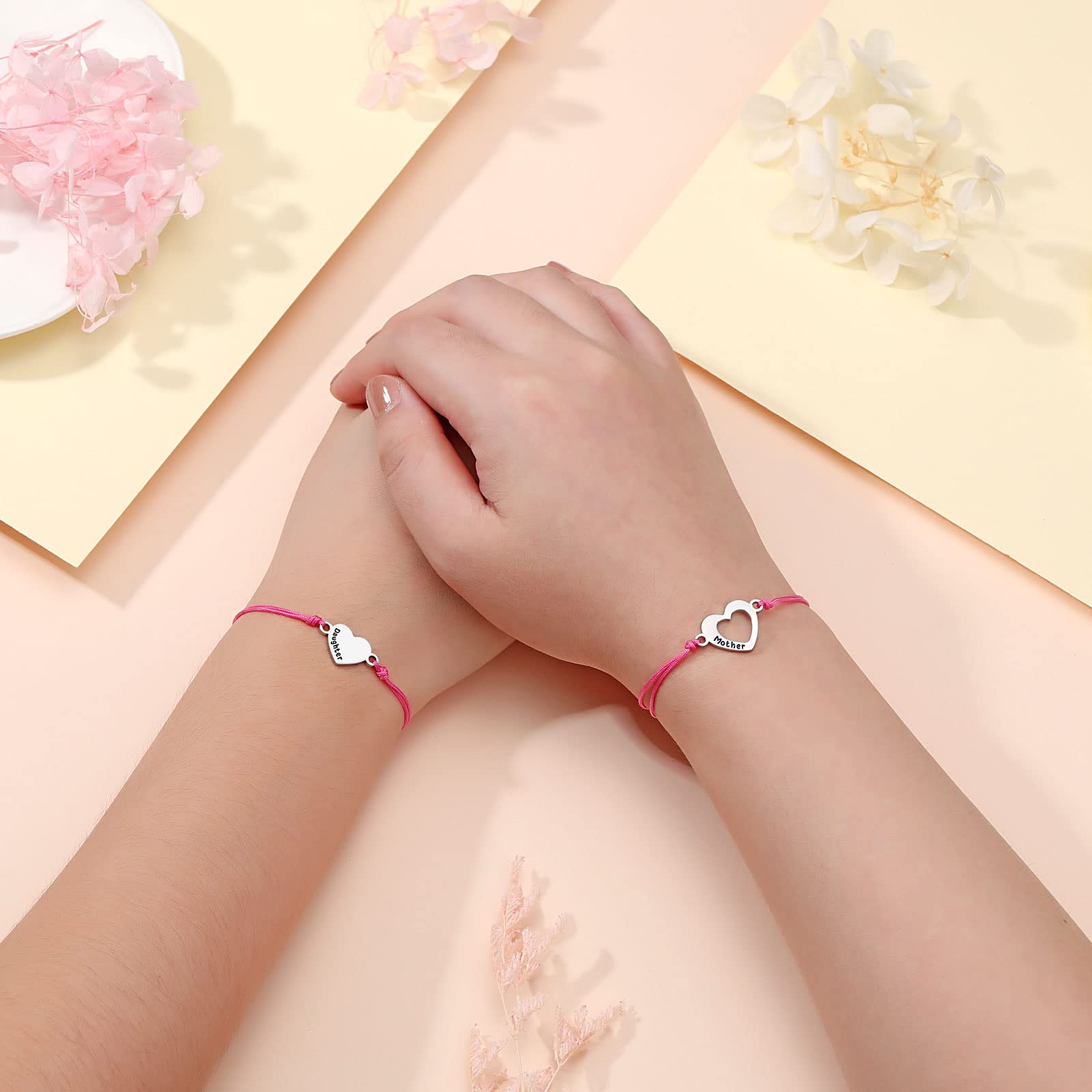 UNGENT THEM Back to School Bracelet Mommy and Me First Day of School Bracelet for Mom and Daughter Girls, Mother Daughter Matching Heart Bracelets, Back to School Gifts