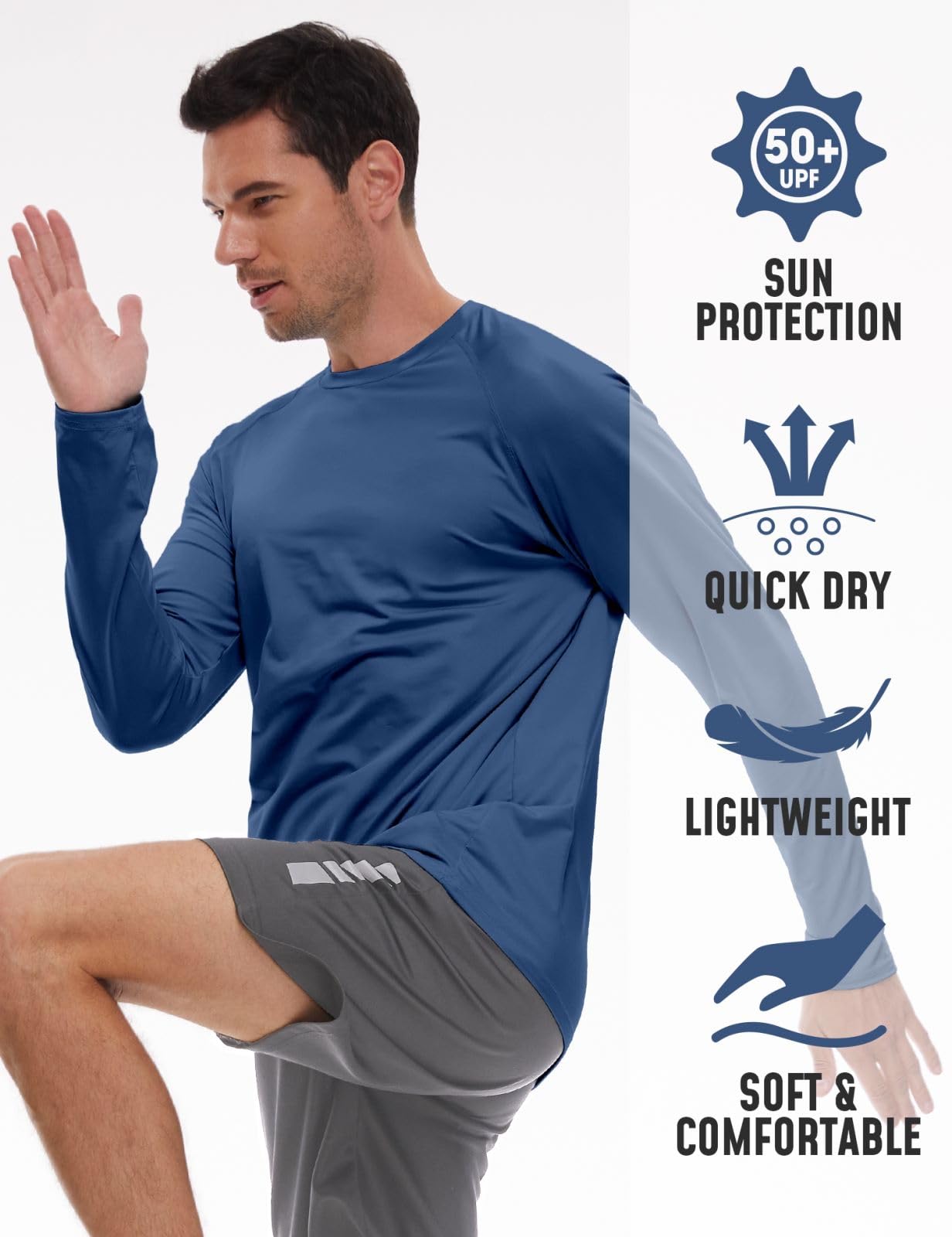 Men's Rash Guard Sun Protection Long Sleeve Swim Shirts UV Shirts UPF 50 Quick Dry Cool Shirts Mens Clothing Swimming Water Hiking Fishing T Shirts Rashguard Bright Blue L