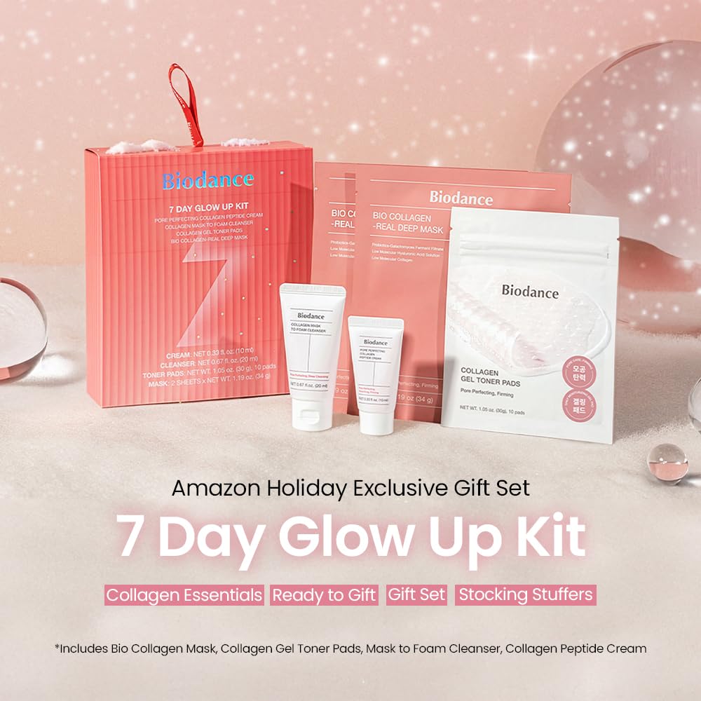 BIODANCE 7 Day Glow Up Kit: Collagen Gift Set for Glass-Skin, Korean Skin Care with Mask to Foam Cleanser, Toner Pads, Moisturizer, Gel Masks, All-in-One Skin Care Set