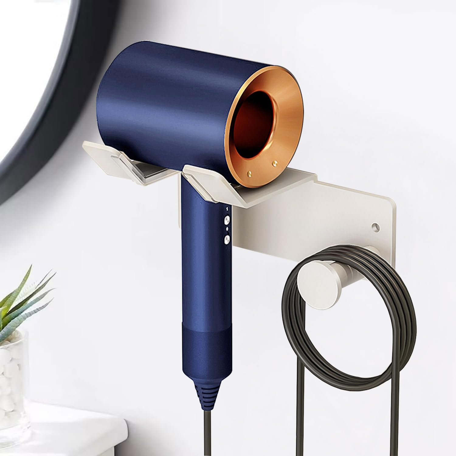 Hair Dryer Holder, HairDryer Holder Wall Mounted, Self Adhesive Blow Dryer Holder, Stainless Steel Hair Dryer Holder, Hairdryer Holder for Bathroom White BANJEKT