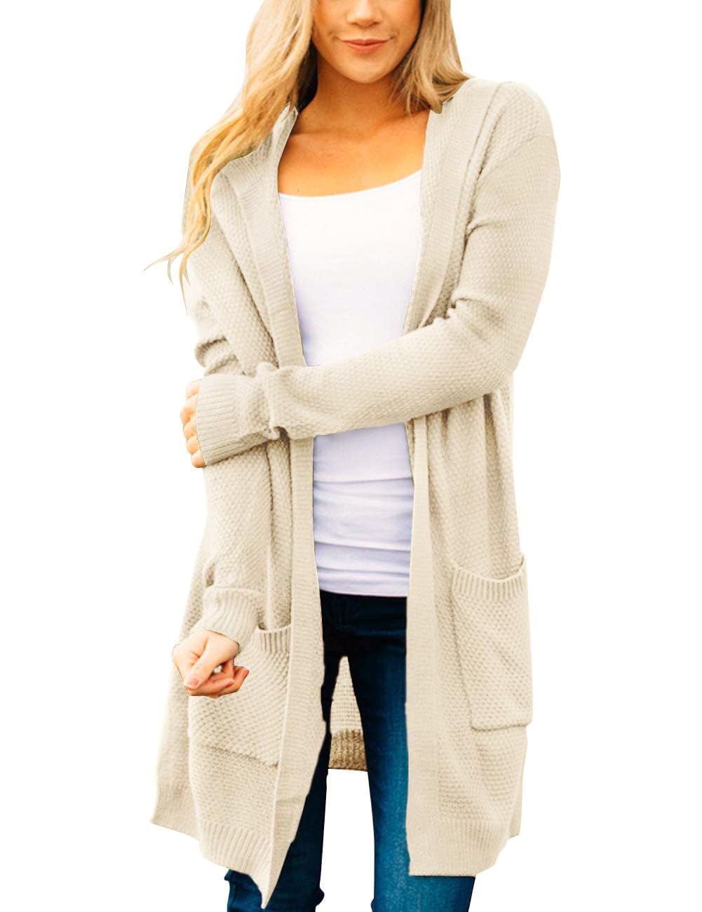 MEROKEETY Women's 2024 Long Sleeve Open Front Hoodie Knit Sweater Cardigan Outwear A-Beige