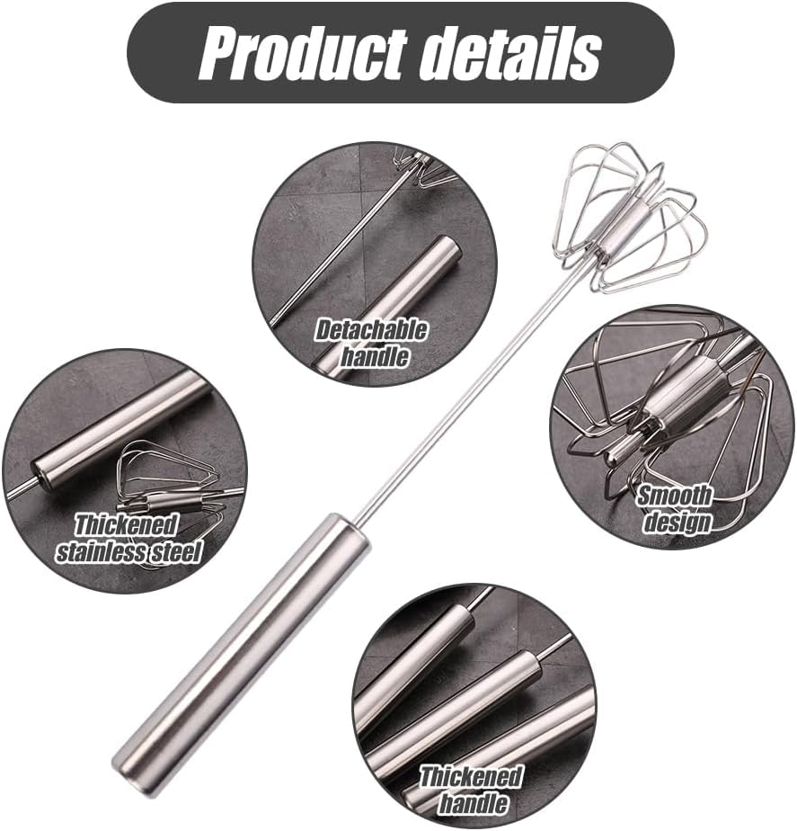 Semi-Automatic Egg Whisk, Upgraded Egg Whisk Hand Easy Push Rotary Whisk Blender, Stainless Steel Home Kitchen Tool for Blending, Whisking, Beating & Stirring (10 inch)