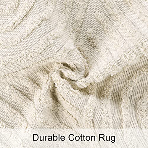 Lanffia Boho Bathroom Rug 2' x 3', Washable Small Front Entryway Rugs, Beige Hand-Woven Tufted Cotton Rainbow Rug with Tassels Farmhouse Kitchen Carpet for Foyer Bedroom Back Door Decor