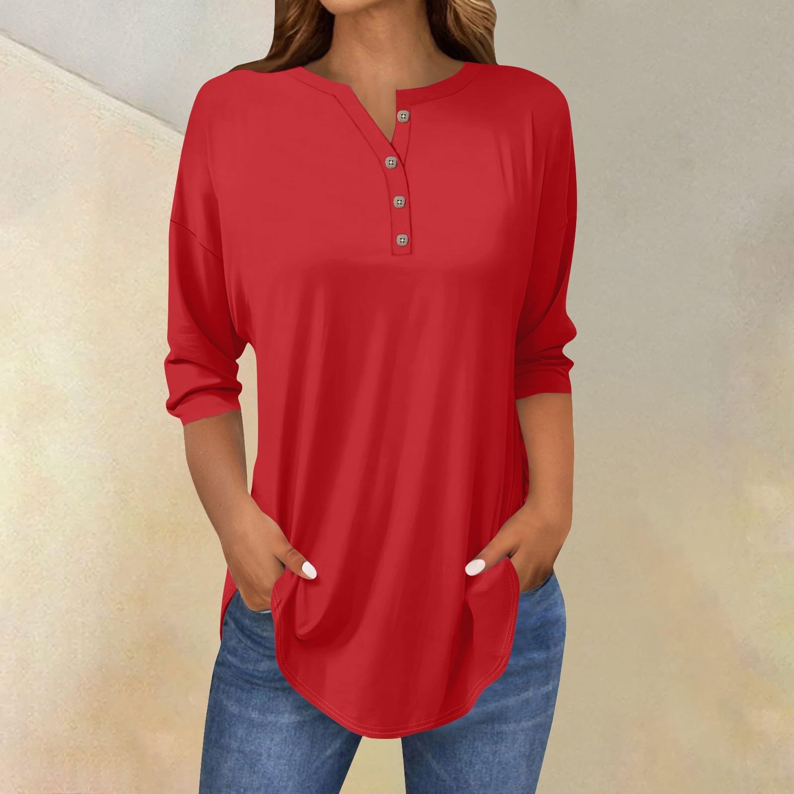 Women 3/4 Sleeve Tops,Amazon Haul Sale Clearance Boxes with Clearance Items,Women Shirts Dressy Casual,ofertas De Prime Amazon para Hoy,Prime Amazon Membership,amàzon Orders B-red