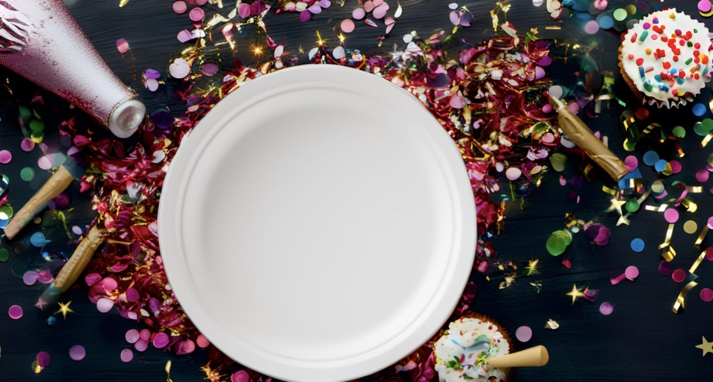 Susty Party 10-Inch Compostable Round (50-Count), Sugarcane Heavy Duty Disposable Biodegradable Plate for Dinner, White