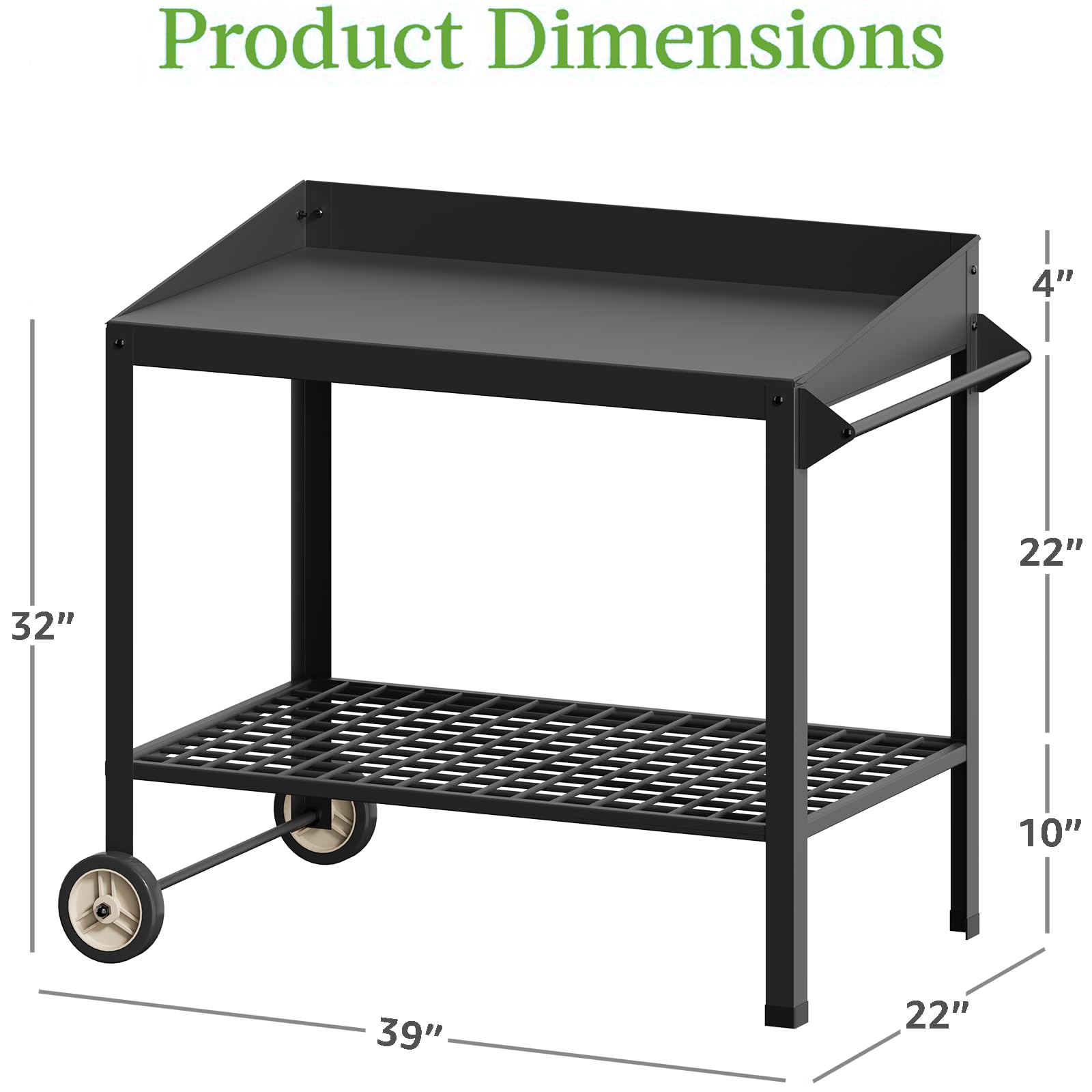 FOYUEE Metal Potting Bench with Wheels Planting Table for Outdoor Gardening Work Benches for Outside Potters Station Weatherproof