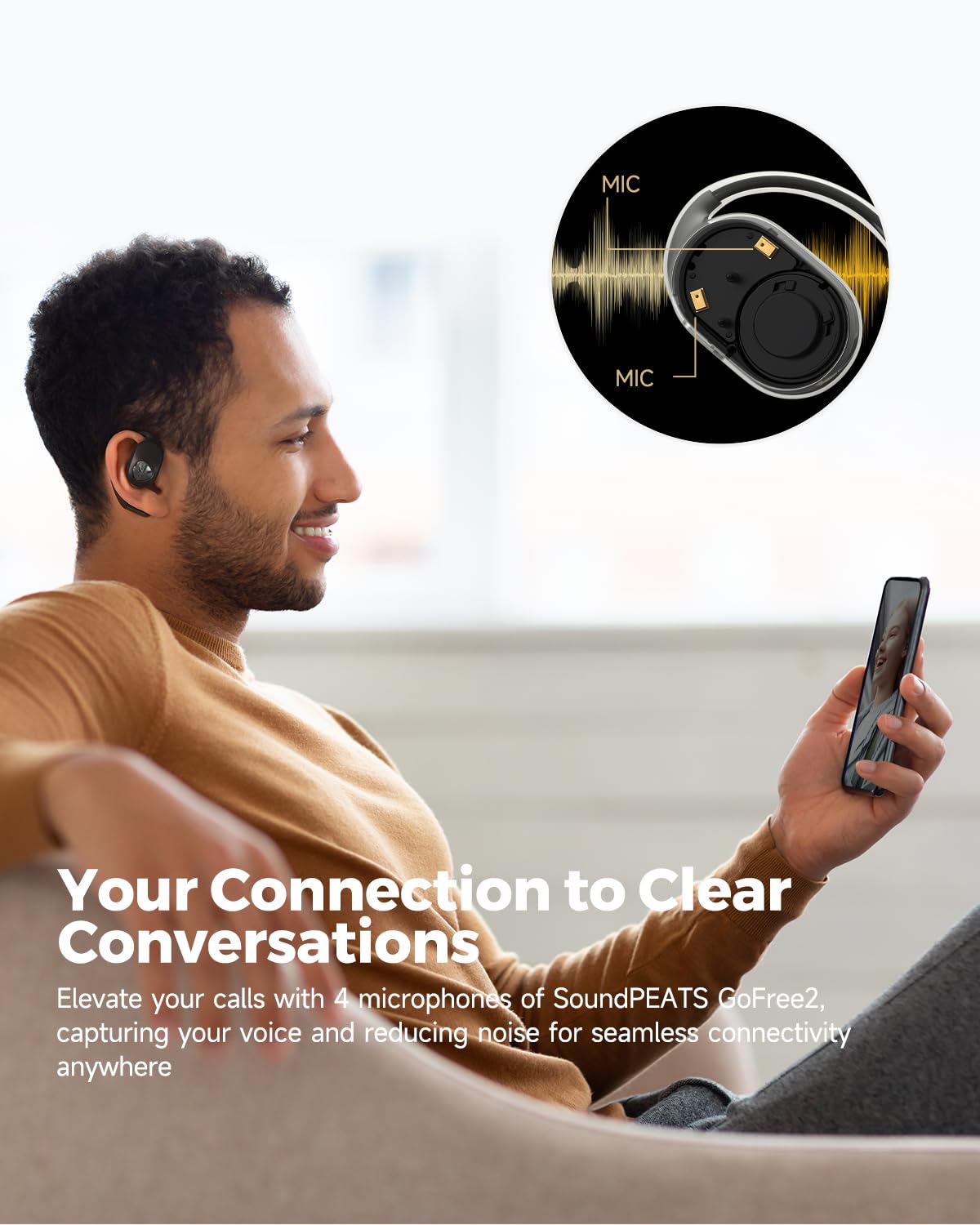 SoundPEATS Open Ear Headphones Over Ear Buds, Upgraded Gofree2 Bluetooth V5.3 Stereo Earbuds with Bass Boost, 35Hrs Sports Earphones with Earhooks, IPX5 Waterproof Headsets for Workouts,Stable Comfort