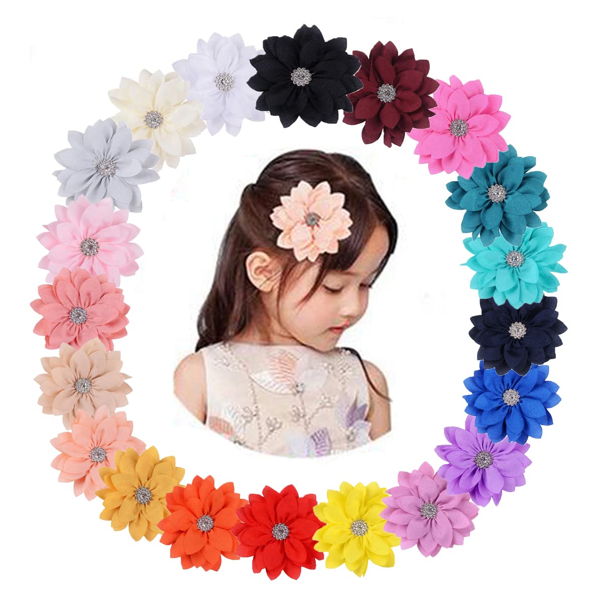 Snadulor 10Pcs Baby Girl Hair Bow Clips Floral Barrettes Grosgrain Satin Flower for Infants Toddlers Kids Girls,multiple colour
