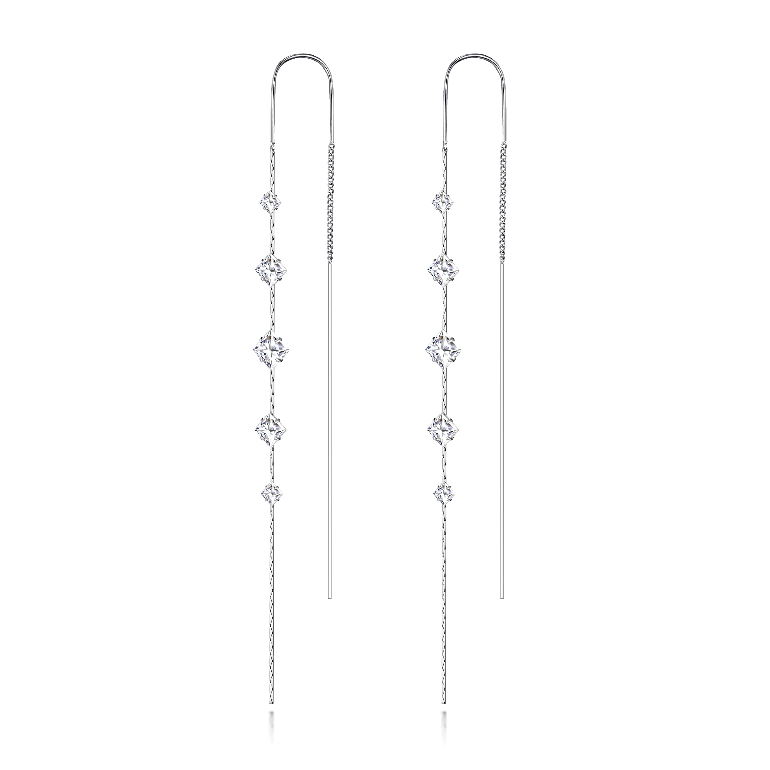 Threader Earrings for Women 925 Sterling Silver Plated Cubiz Zirconia Long Dangle Drop Earrings for Teen Girls