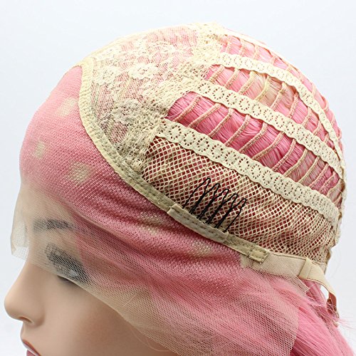 Meiyite Hair Wavy Long 24inch Pink and Light Blonde Mix Heavy Density Realistic Synthetic Lace Front Wigs