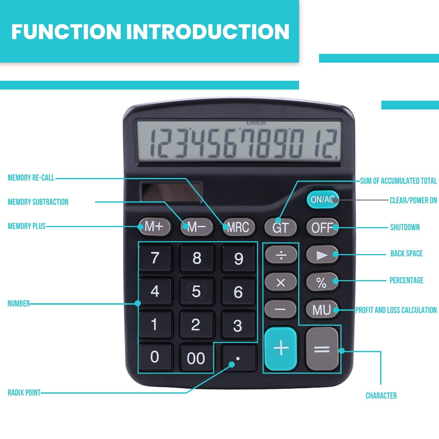 LICHAMP Desk Calculators with Big Buttons and Large Display, Office Desktop Calculator Basic 12 Digit with Solar Power and AA Battery (Included), 6 Bulk Pack
