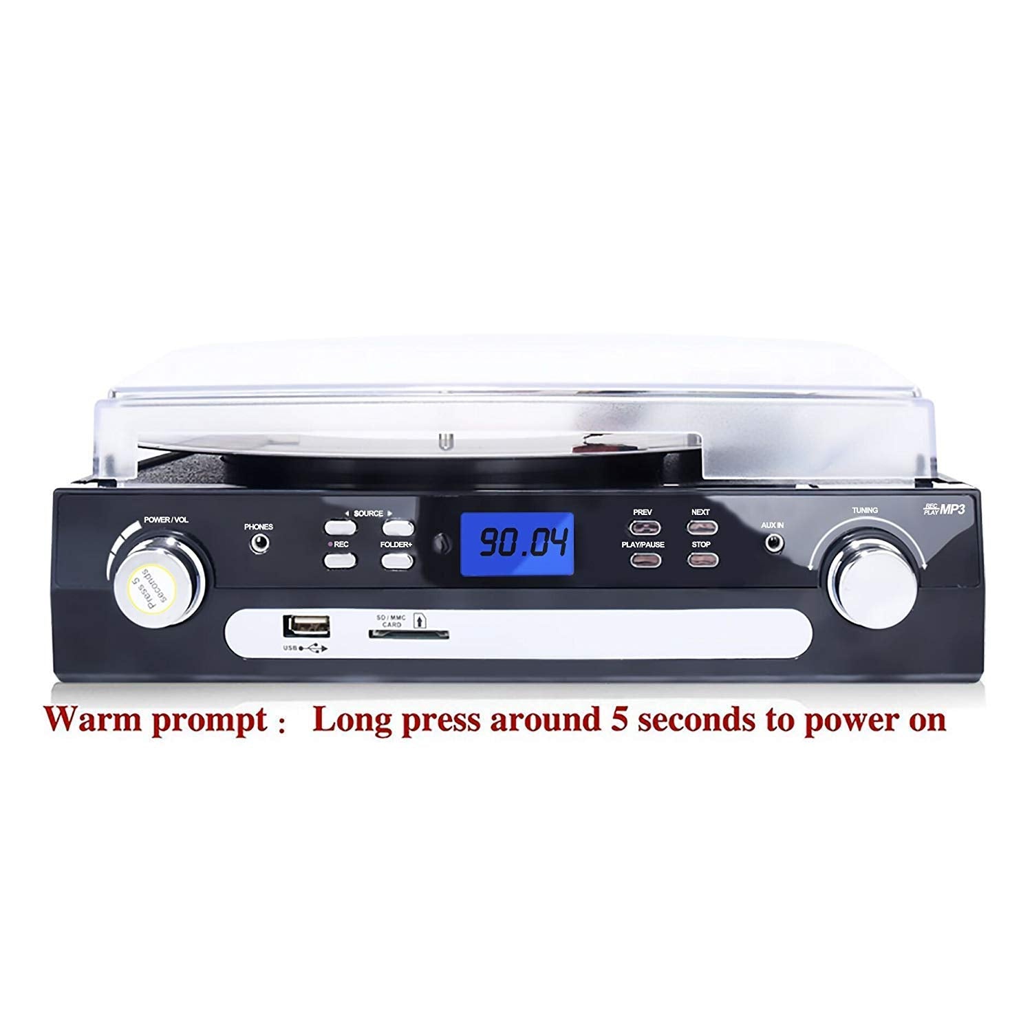 DIGITNOW Bluetooth Record Player with Stereo Speakers, Turntable for Vinyl to MP3 with Cassette Play, AM/FM Radio, Remote Control, USB/SD Encoding, 3.5mm Music Output Jack(Black)