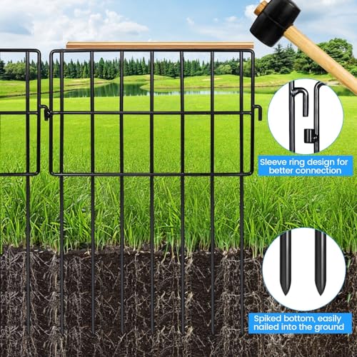 Getlay 10 Pack Animal Barrier Fences, 1.5" Gap No Digging Garden Fence Panels, Metals Black Deterrent Fence for Dogs Rabbits, Decorative Fence for Outdoor Landscape Patio Total 10 ft(L)×13 in(H)