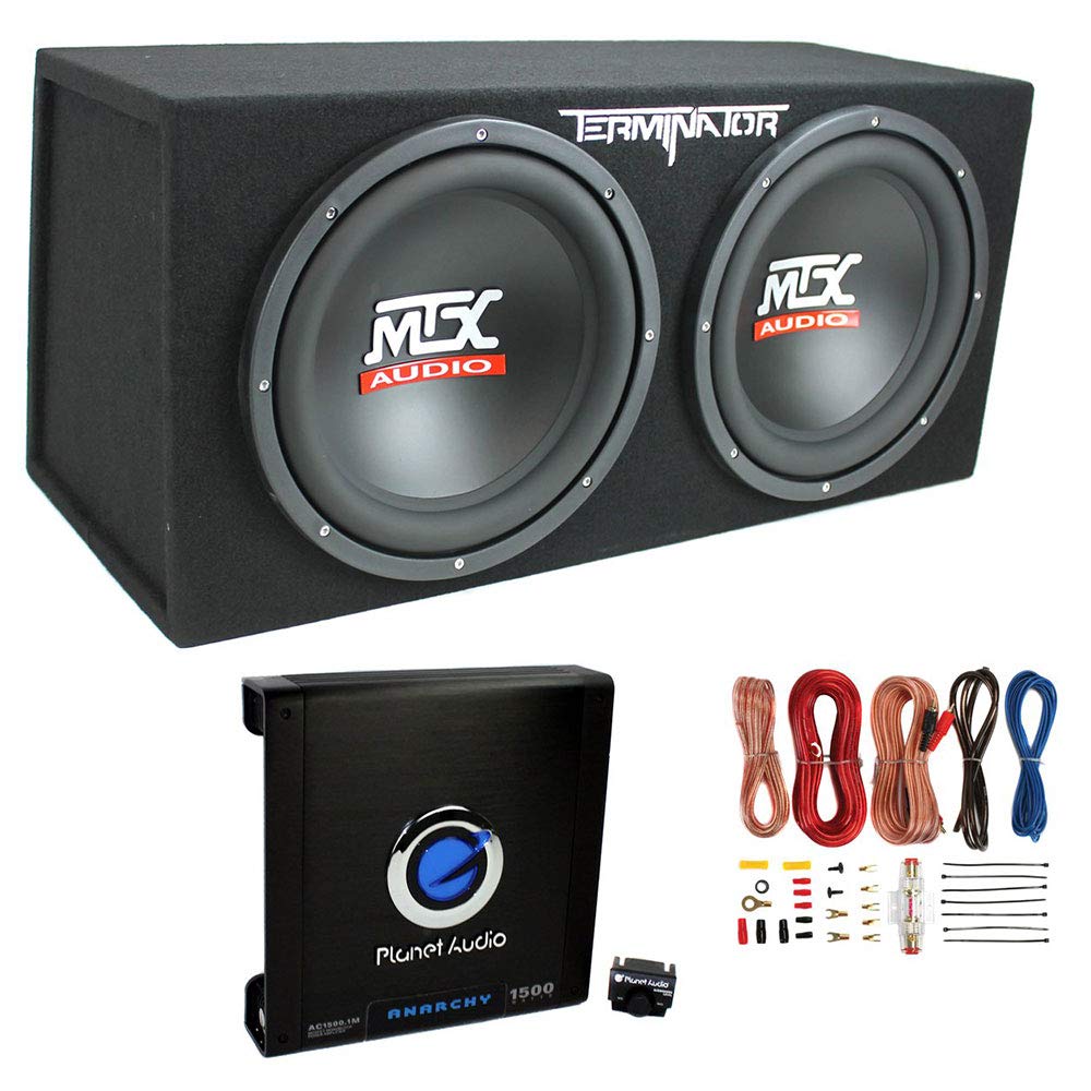 MTX 12 Inch Subwoofer Enclosure, Planet Audio 1500 Watt Amp, and Soundstorm 8GA Wiring Kit