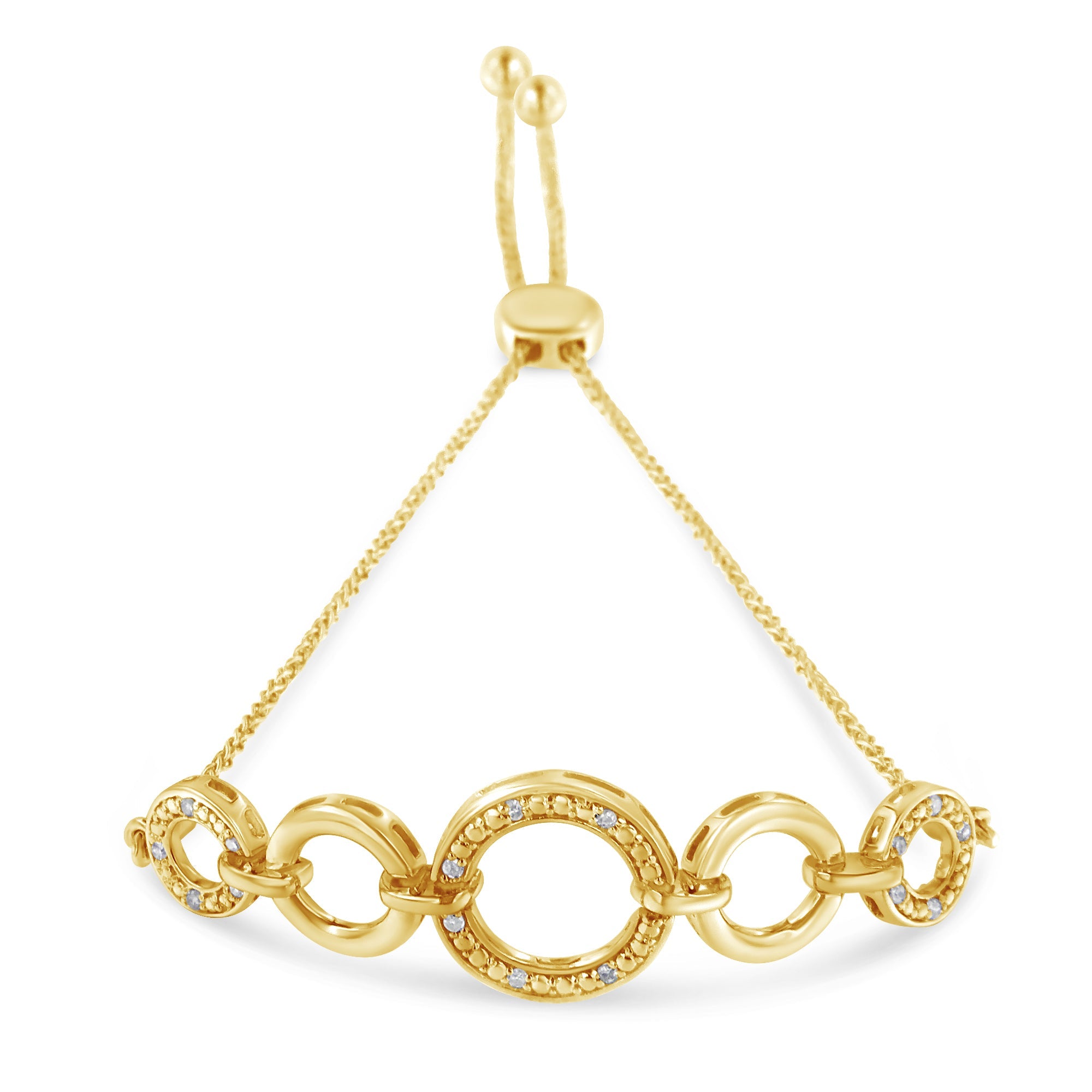 10K Yellow Gold over .925 Sterling Silver Diamond Accented Graduated Infinity Open Circle 6â€-9†Adjustable Bolo Bracelet (H-I Color, I2-I3 Clarity)