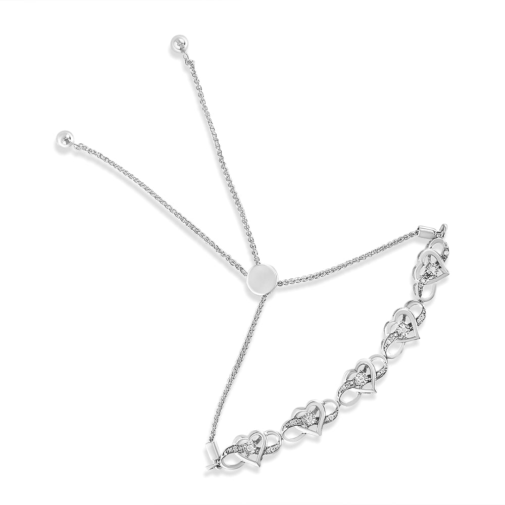 .925 Sterling Silver Miracle Set Diamond Accented Infinity Hearts 6â€-9†Adjustable Bolo Bracelet (H-I Color, I2-I3 Clarity)