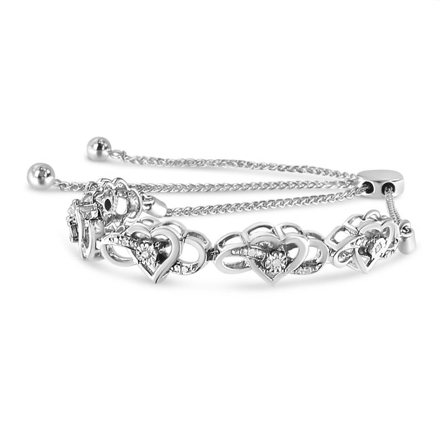 .925 Sterling Silver Miracle Set Diamond Accented Infinity Hearts 6â€-9†Adjustable Bolo Bracelet (H-I Color, I2-I3 Clarity)