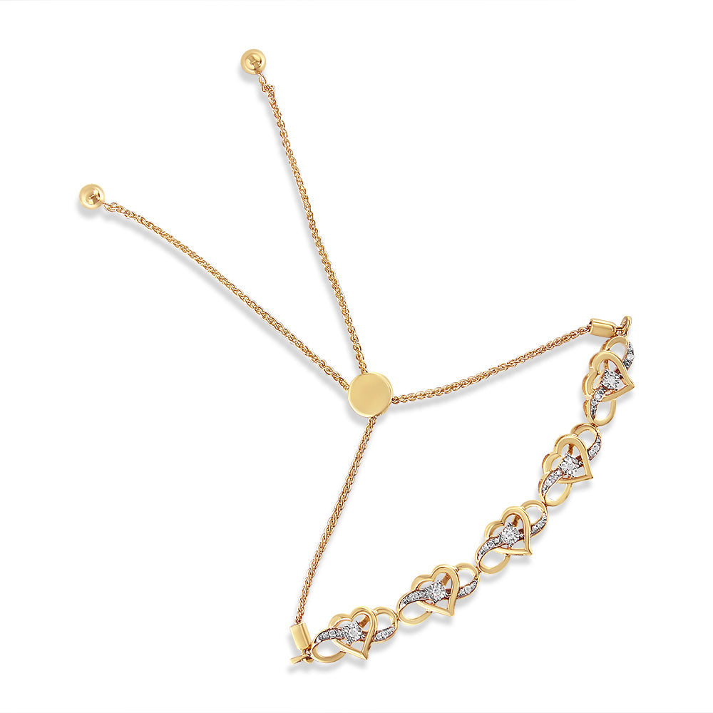 14K Yellow Gold Plated .925 Sterling Silver 1/10 Cttw Diamond Infinity Heart Shaped 4â€-10†Adjustable Bolo Bracelet (H-I Color, I2-I3 Clarity)