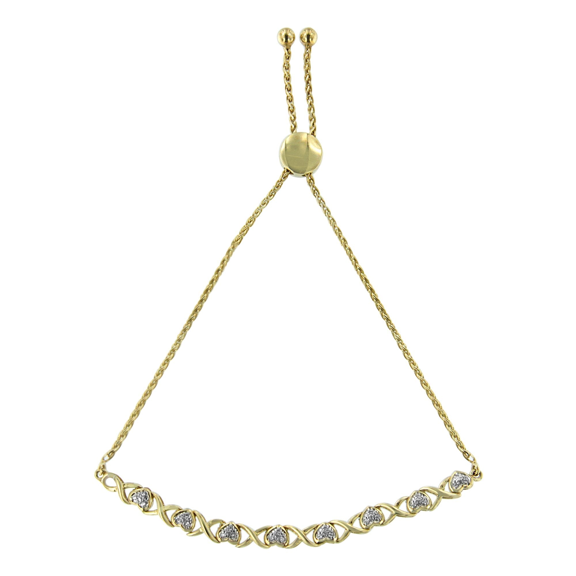 10K Yellow Gold over .925 Sterling Silver 1/10 Cttw Diamond Heart and X-Link 6â€-9†Adjustable Bolo Bracelet (H-I Color, I2-I3 Clarity)